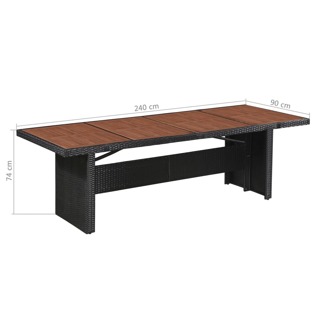 Table de jardin 240x90x74 cm poly rotin verre