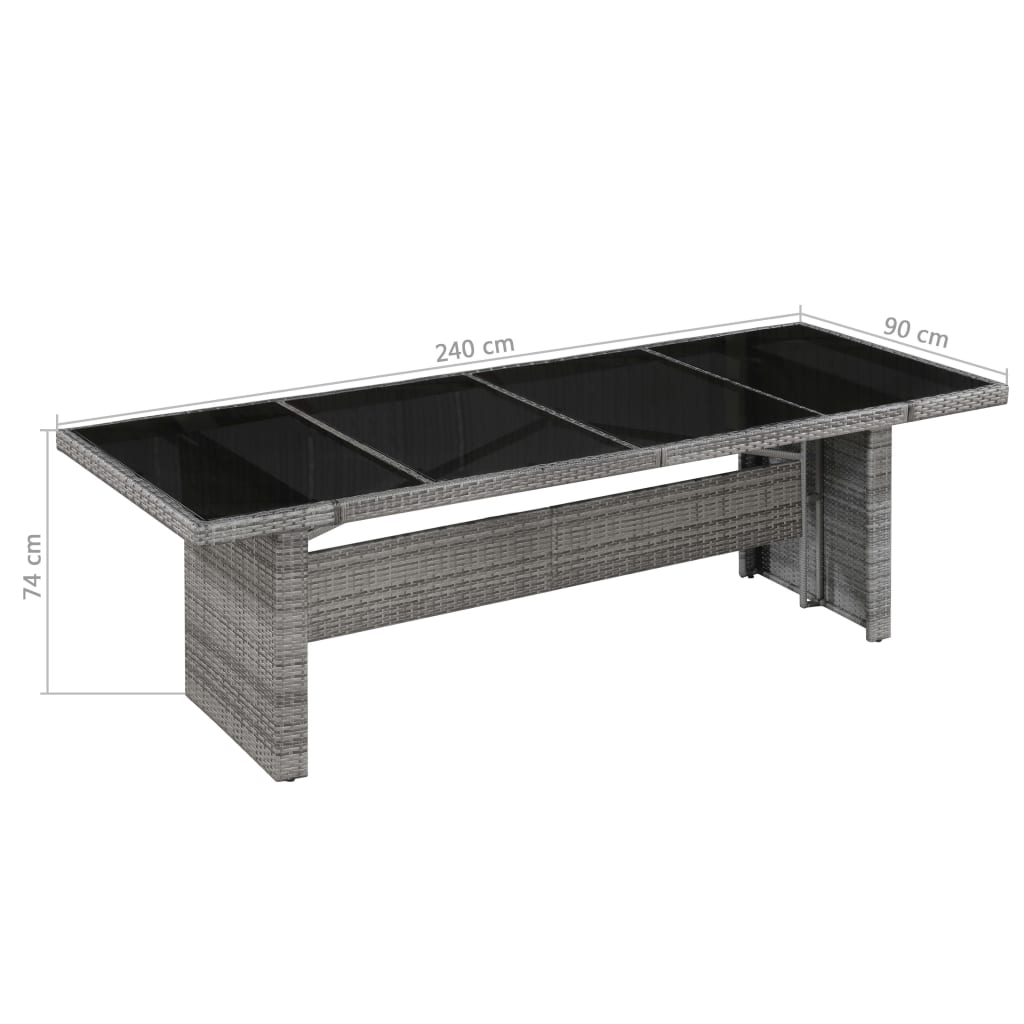 Table de jardin 240x90x74 cm poly rotin verre