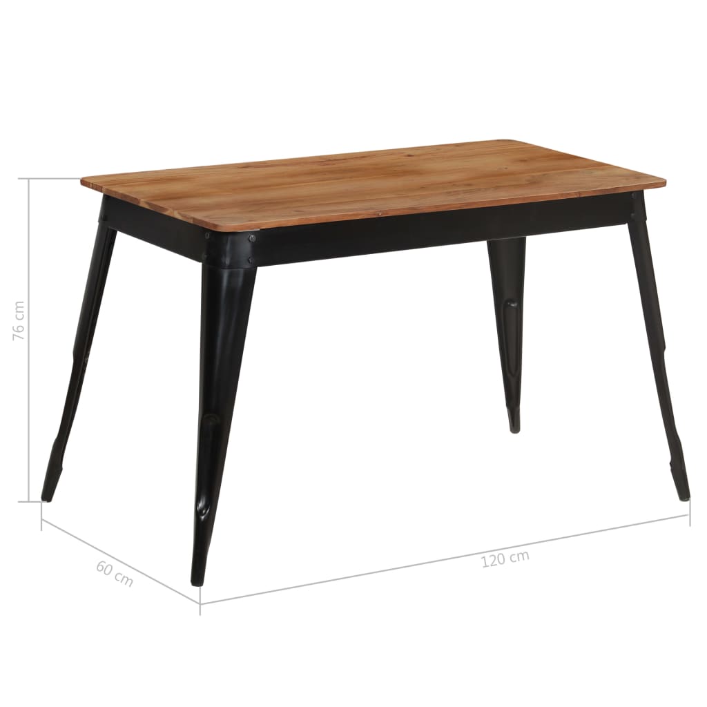 Eettafel 120x60x76 cm massief acaciahout en staal