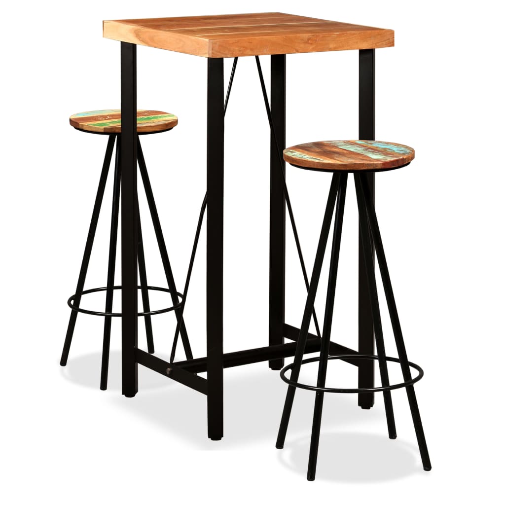 Ensemble de bar 7 pièces en bois d'acacia massif et bois recyclé