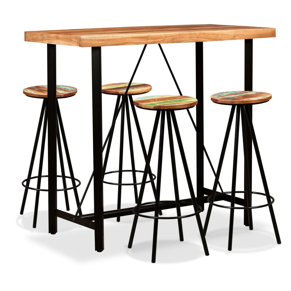 Ensemble de bar 7 pièces en bois d'acacia massif et bois recyclé