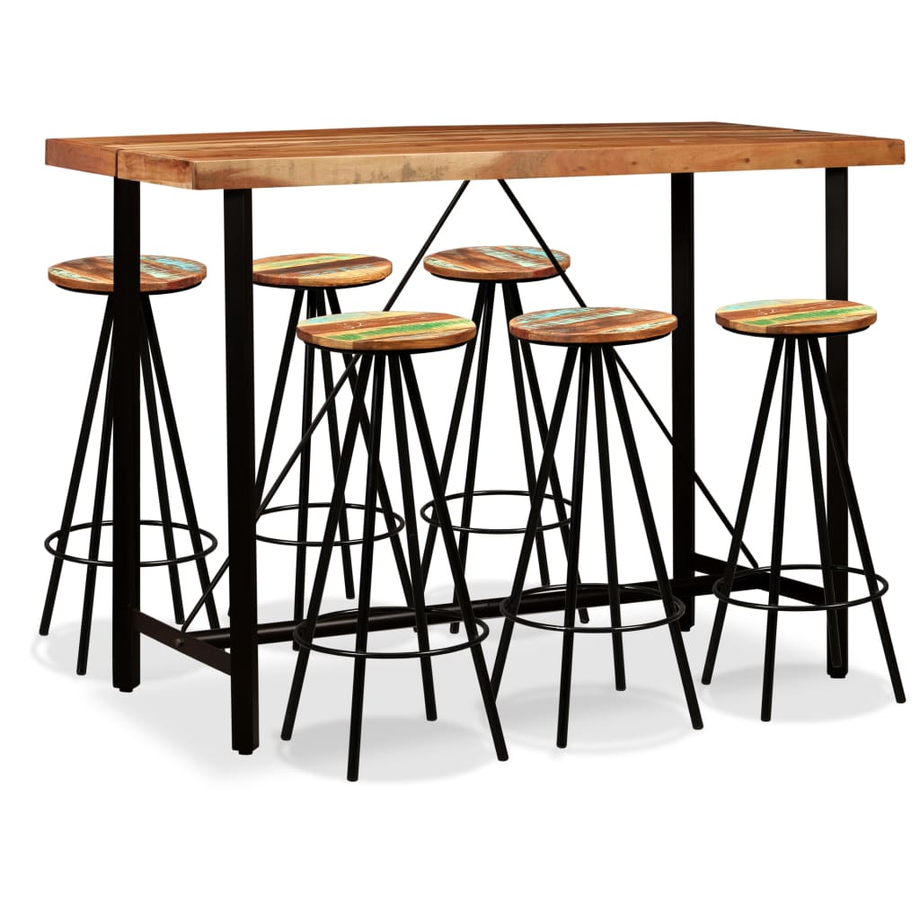 Ensemble de bar 7 pièces en bois d'acacia massif et bois recyclé