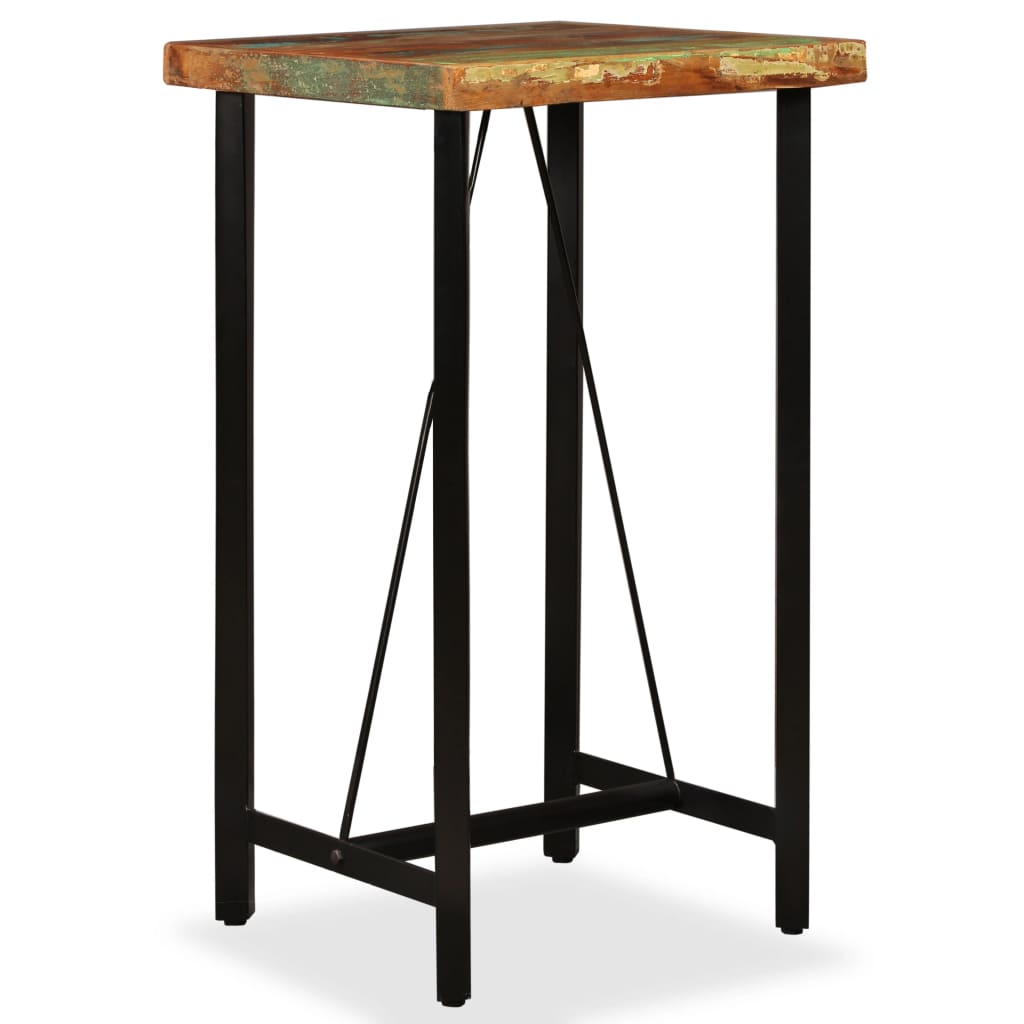 Ensemble de bar en bois massif recyclé et cuir véritable 5 pièces