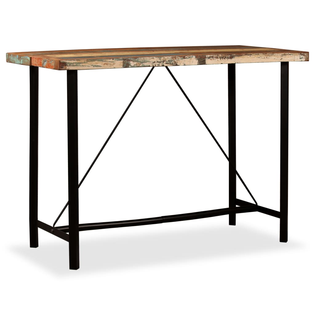 Ensemble de bar en bois massif recyclé et cuir véritable 5 pièces