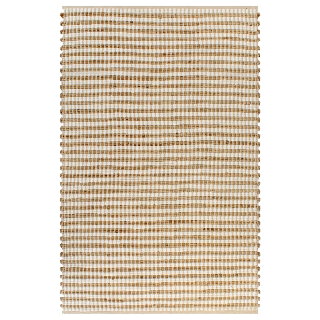 Tapis 120x180 cm jute tissé main naturel et blanc