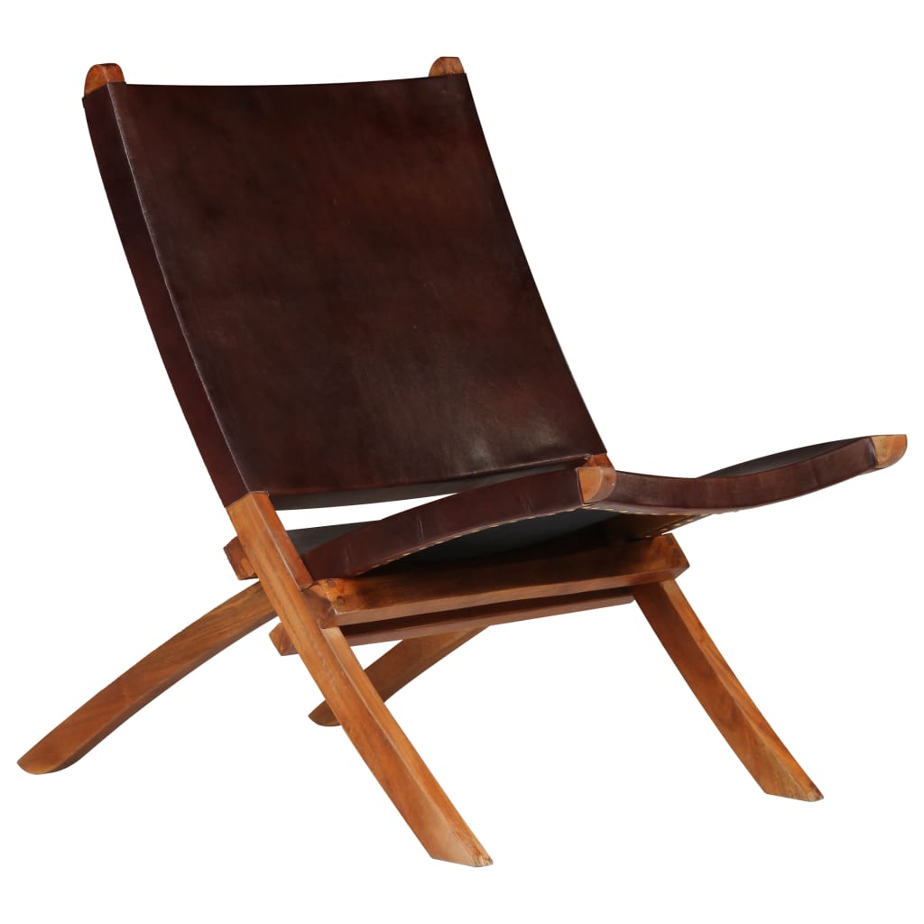 Fauteuil relax pliant en cuir véritable marron foncé