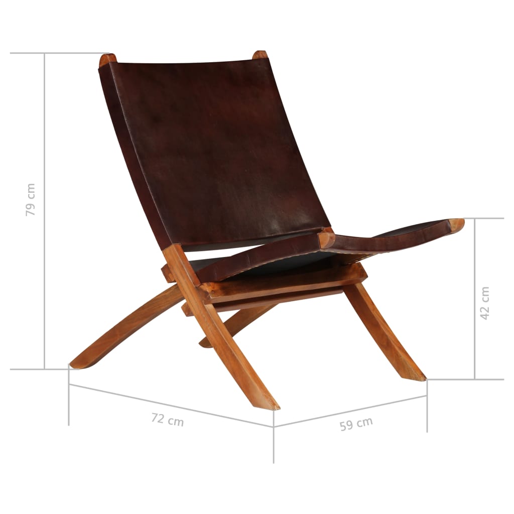 Fauteuil relax pliant en cuir véritable marron foncé