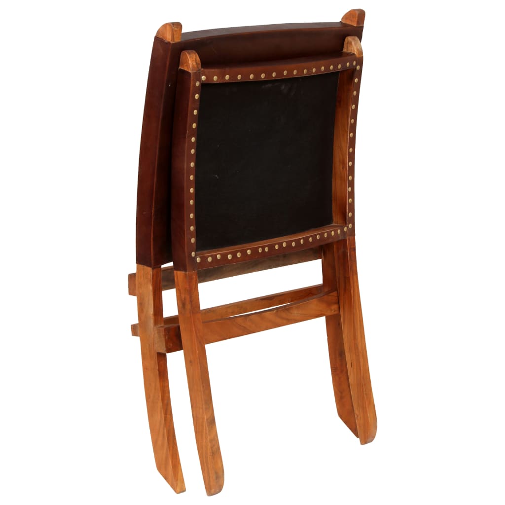 Fauteuil relax pliant en cuir véritable marron foncé