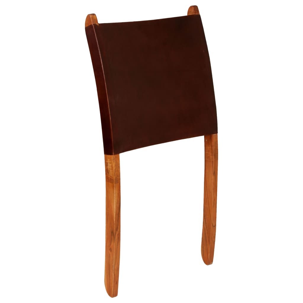 Fauteuil relax pliant en cuir véritable marron foncé