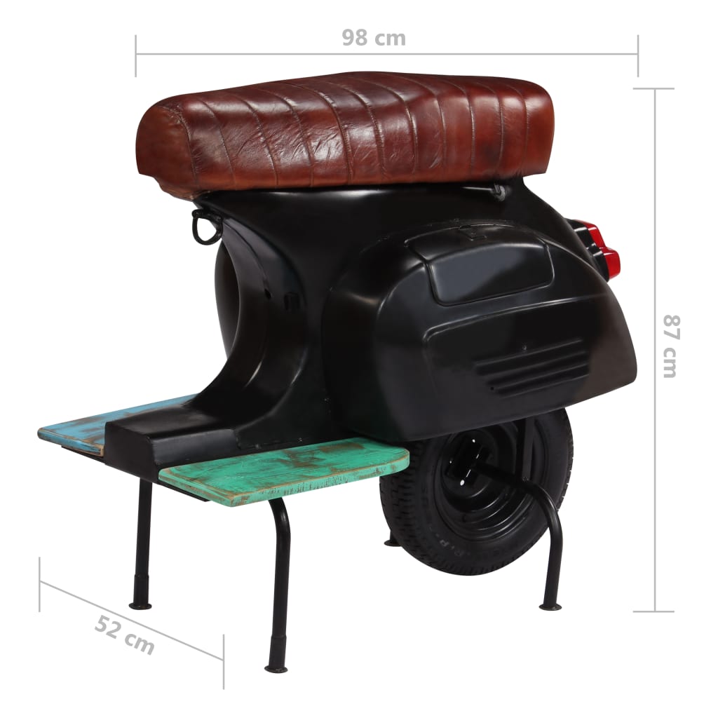 Tabouret de bar scooter cuir véritable et bois massif recyclé