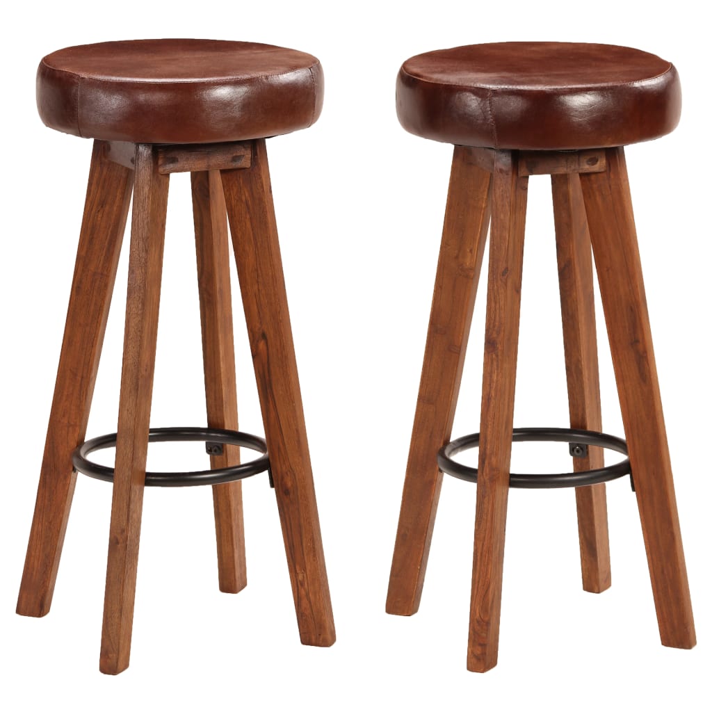 Tabourets de bar 2 pcs cuir véritable et bois d'acacia massif