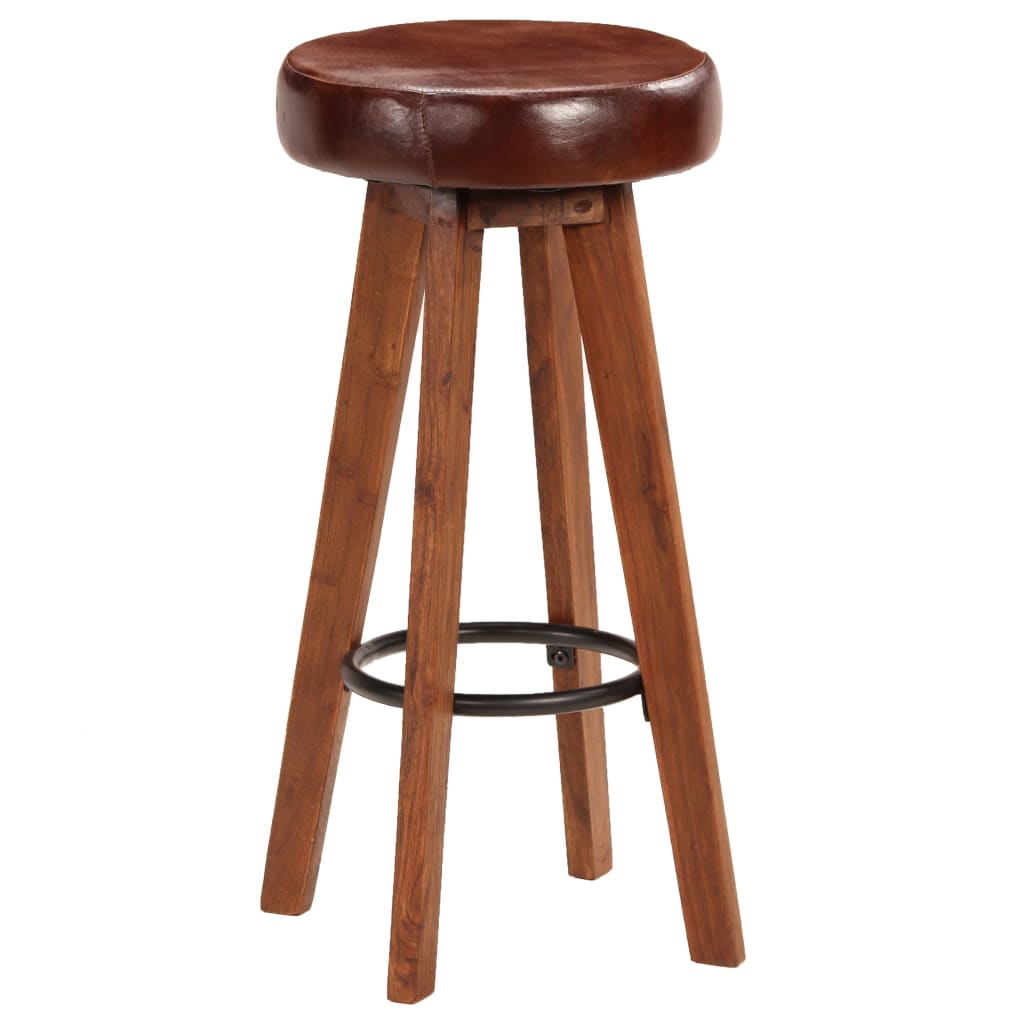 Tabourets de bar 2 pcs cuir véritable et bois d'acacia massif