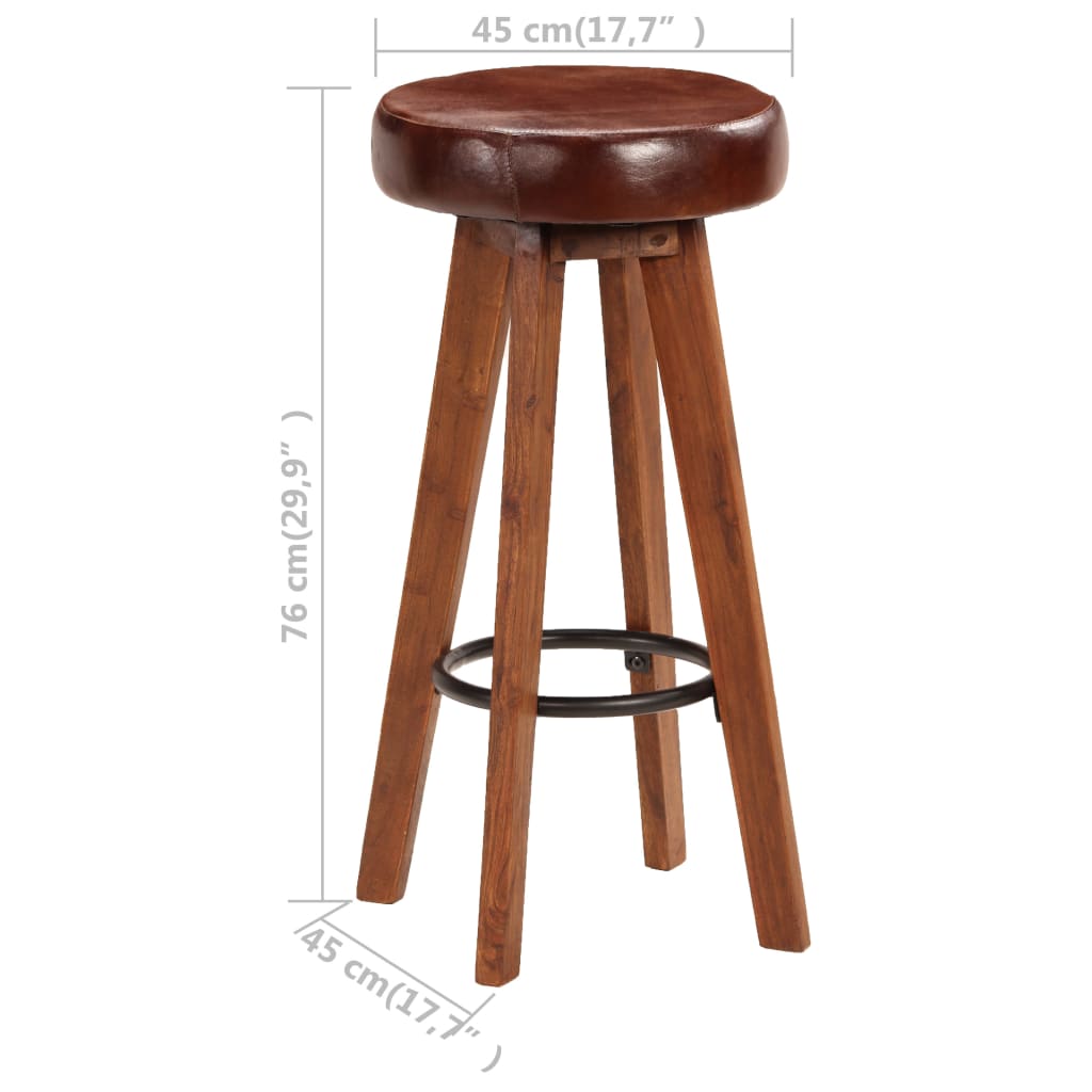 Tabourets de bar 2 pcs cuir véritable et bois d'acacia massif