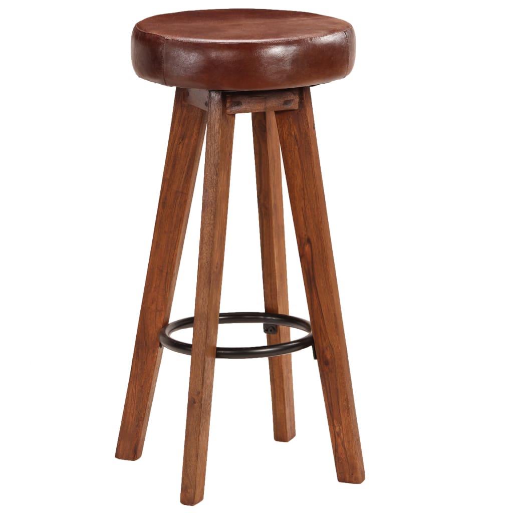 Tabourets de bar 2 pcs cuir véritable et bois d'acacia massif