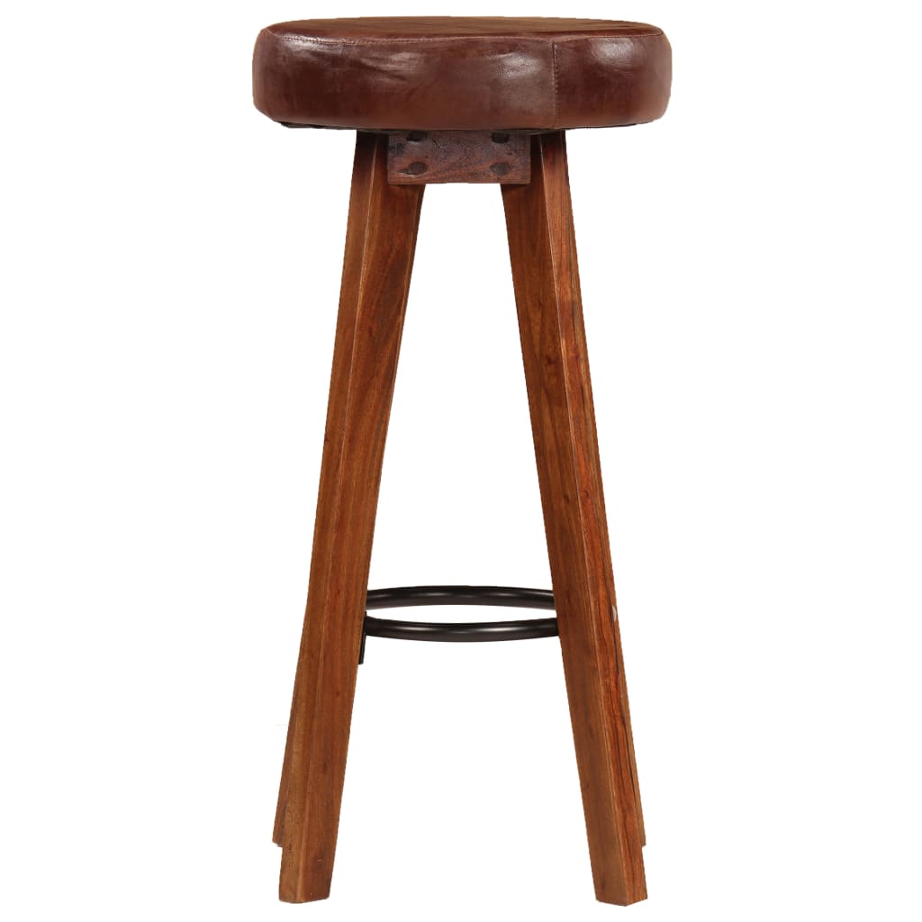 Tabourets de bar 2 pcs cuir véritable et bois d'acacia massif