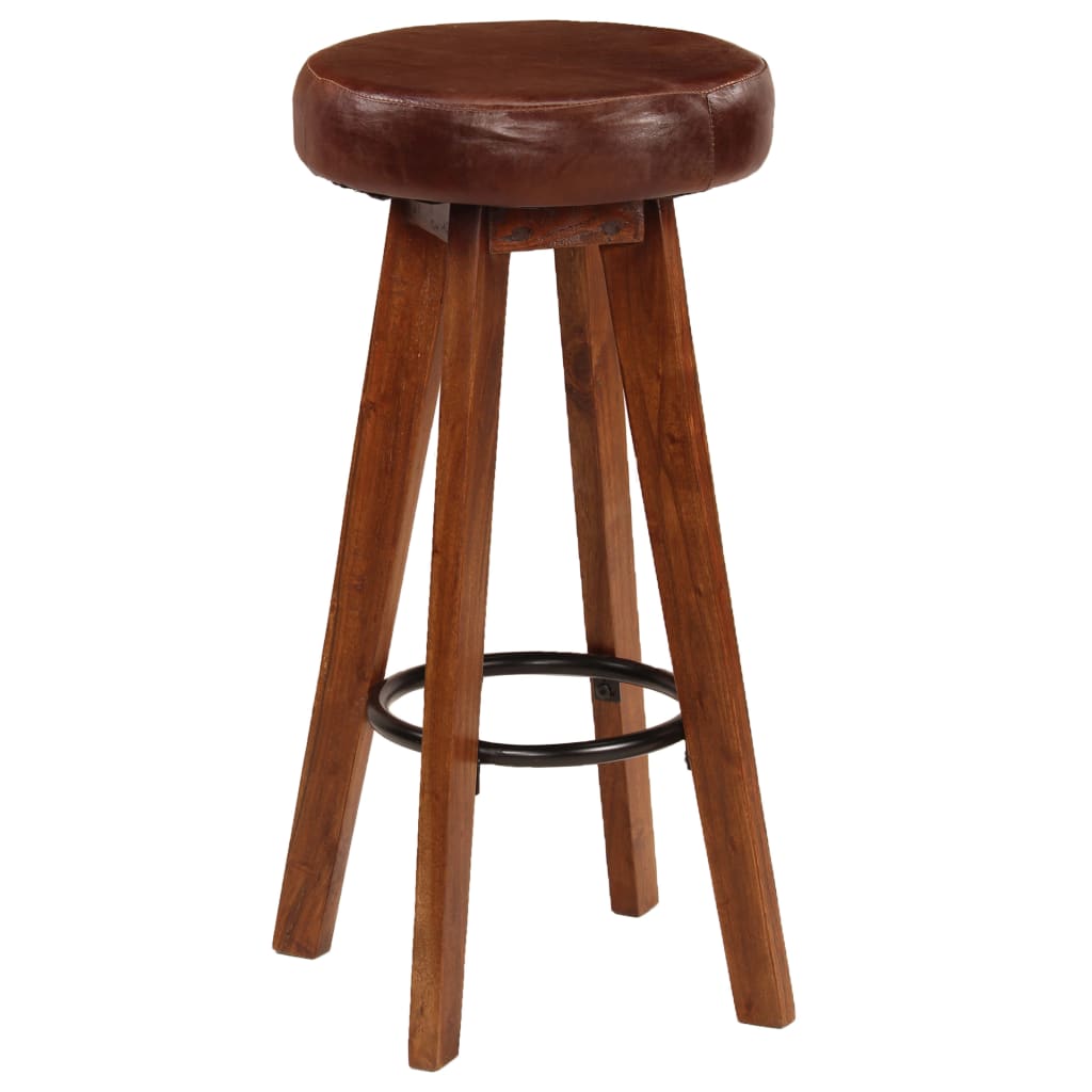 Tabourets de bar 2 pcs cuir véritable et bois d'acacia massif