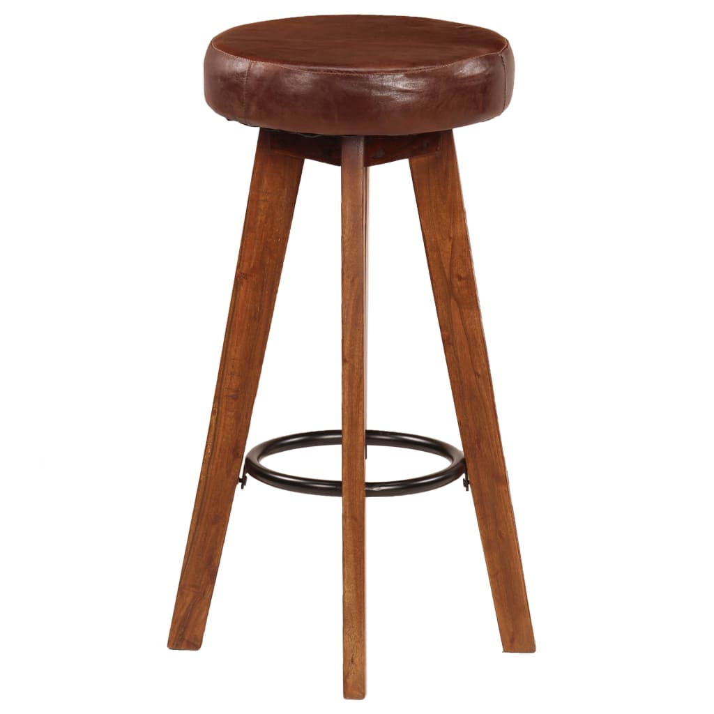 Tabourets de bar 2 pcs cuir véritable et bois d'acacia massif