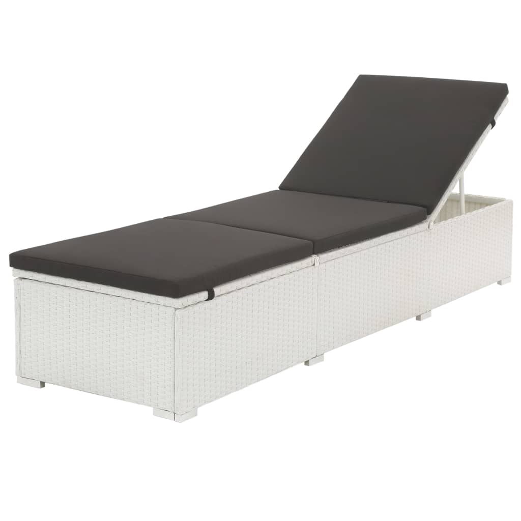 Chaise longue avec coussin poly rotin blanc