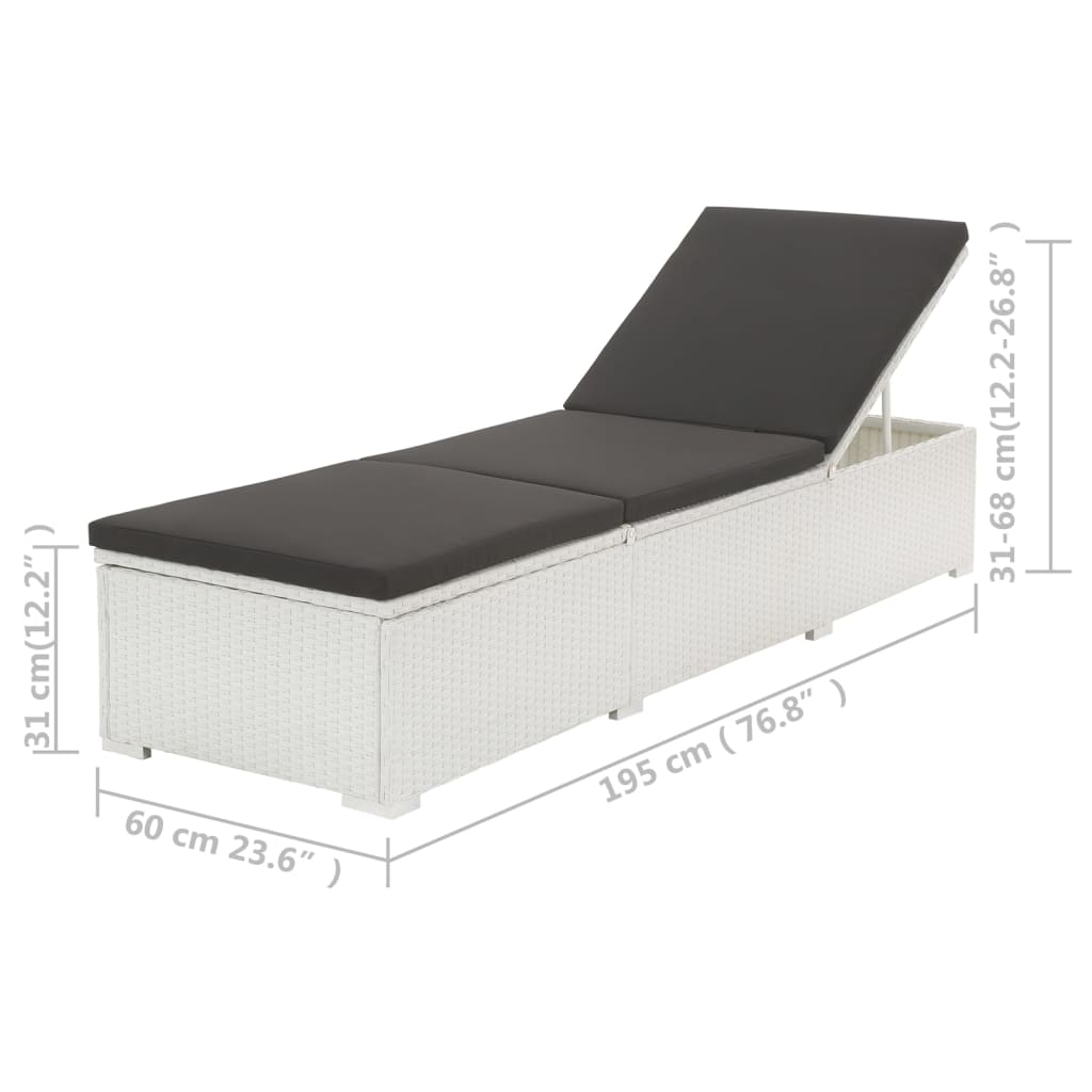 Chaise longue avec coussin poly rotin blanc