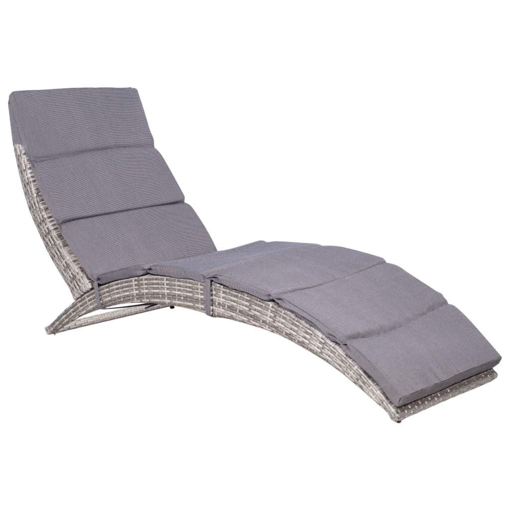 Chaise longue pliable avec coussin en polyrotin