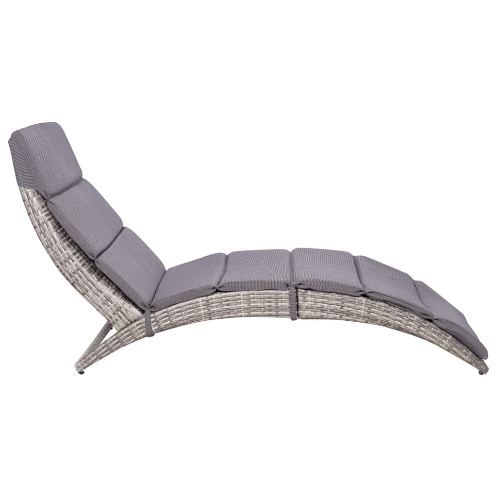 Chaise longue pliable avec coussin en polyrotin