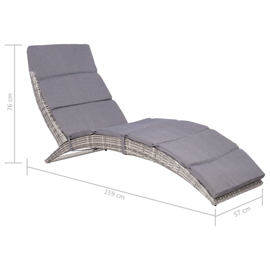 Chaise longue pliable avec coussin en polyrotin