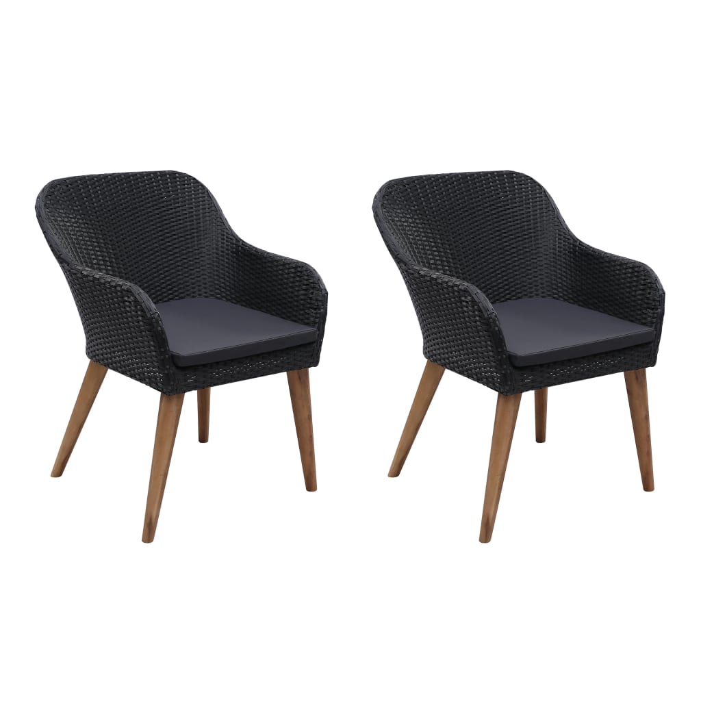 Chaises de jardin 2 pcs avec coussins poly rotin noir