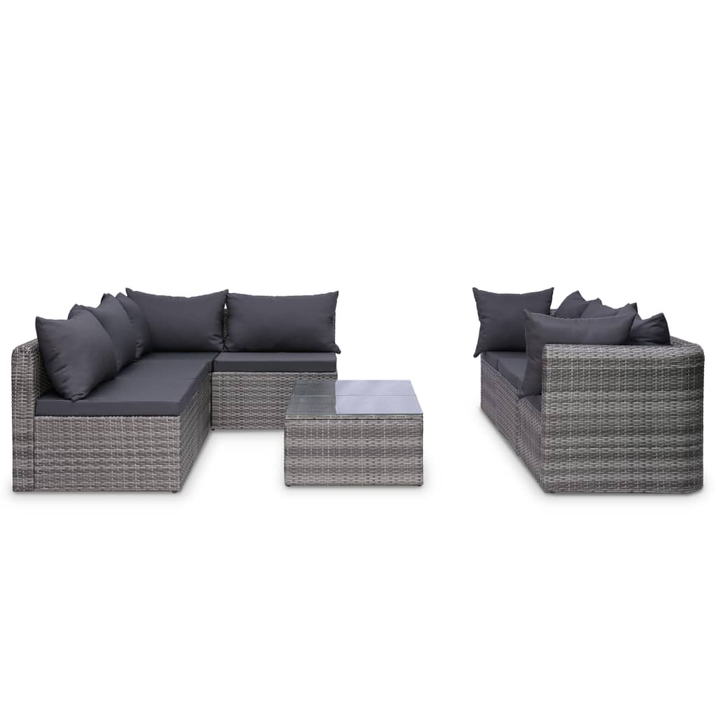 7-delige Loungeset met kussens poly rattan grijs