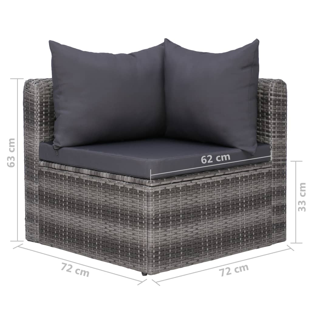 7-delige Loungeset met kussens poly rattan grijs