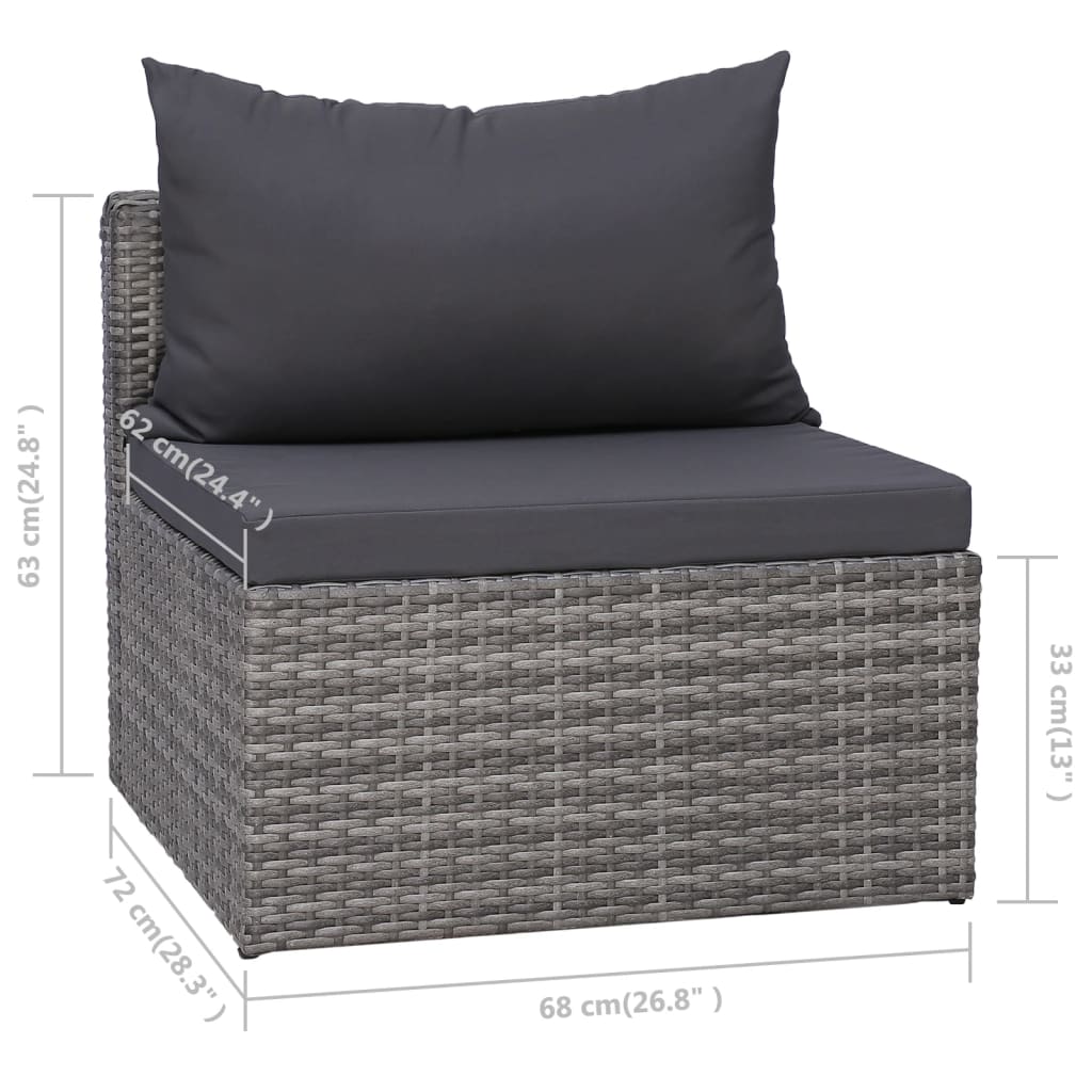 7-delige Loungeset met kussens poly rattan grijs