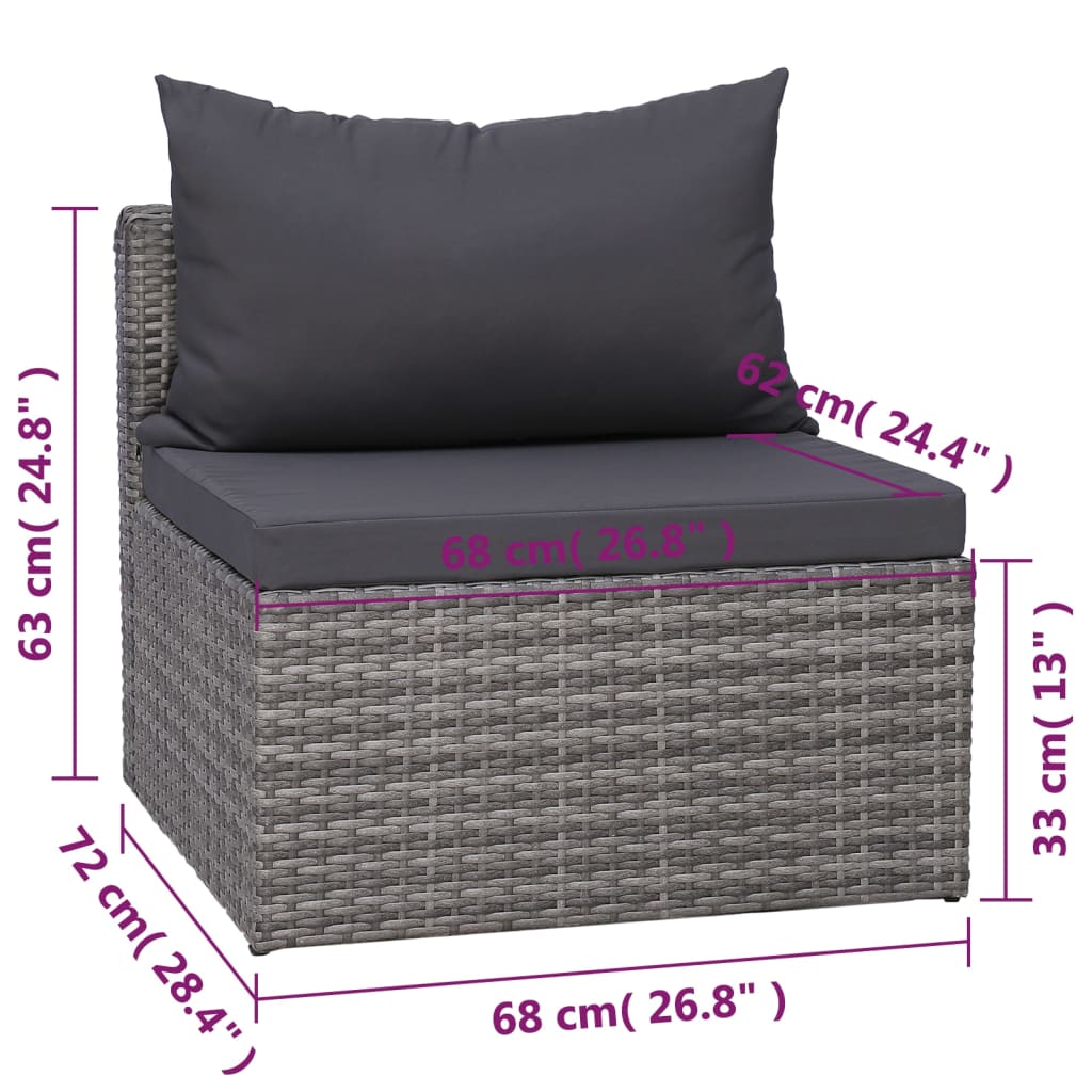 7-delige Loungeset met kussens poly rattan grijs