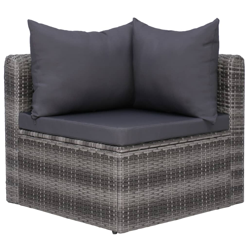 7-delige Loungeset met kussens poly rattan grijs