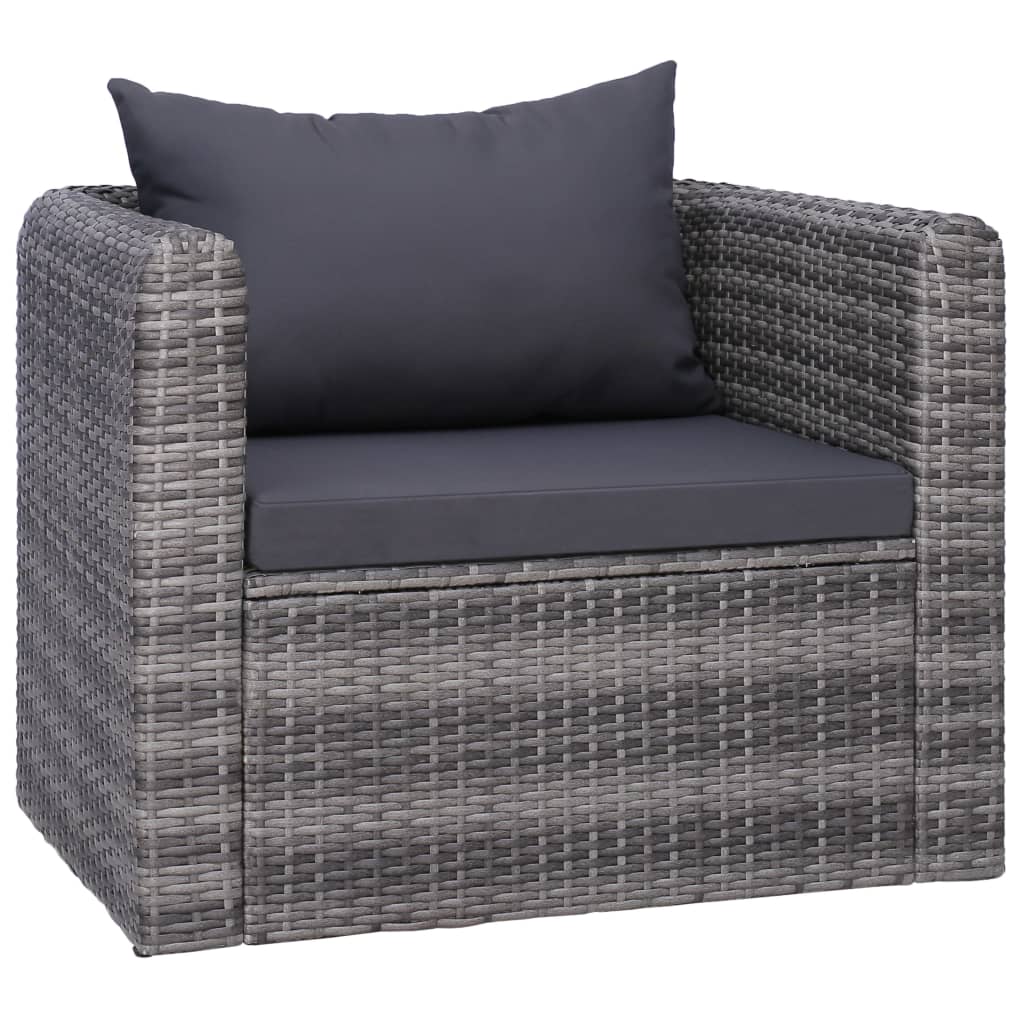 7-delige Loungeset met kussens poly rattan grijs