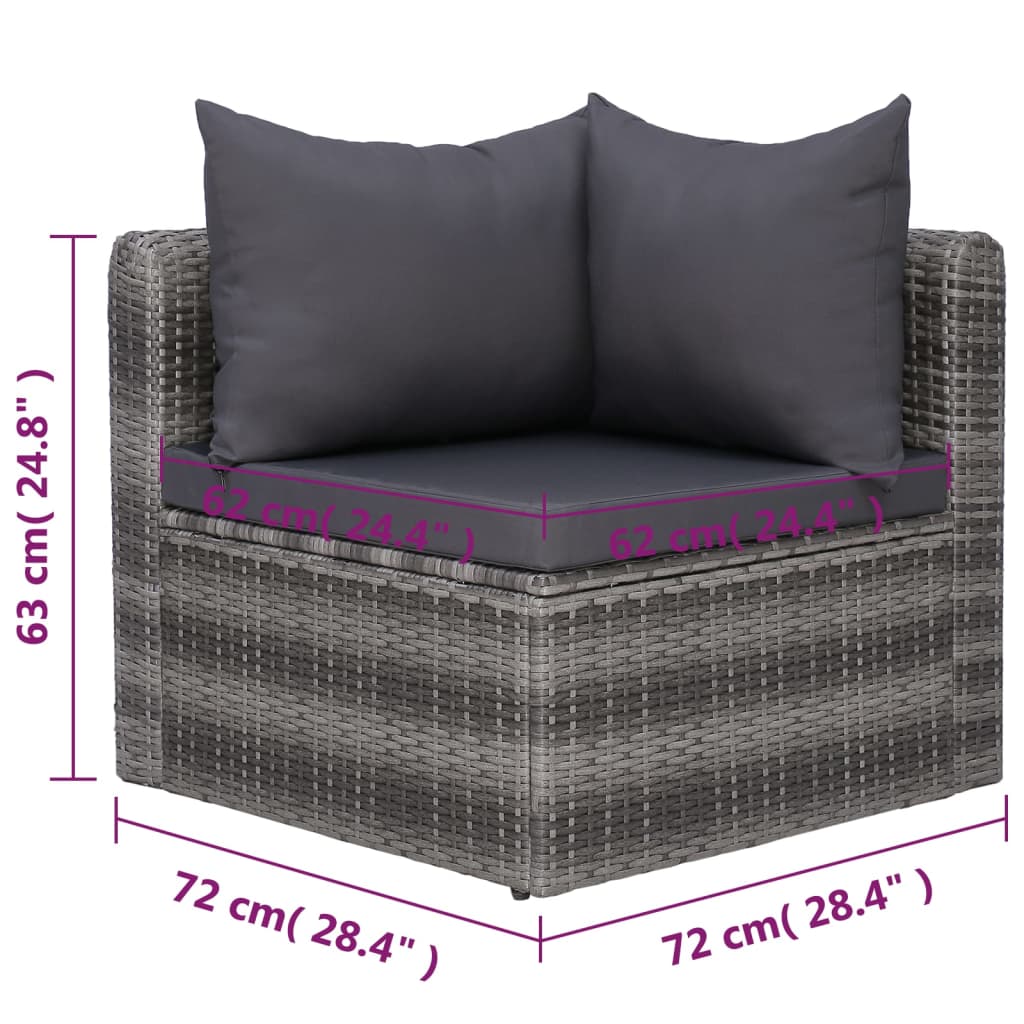 7-delige Loungeset met kussens poly rattan grijs