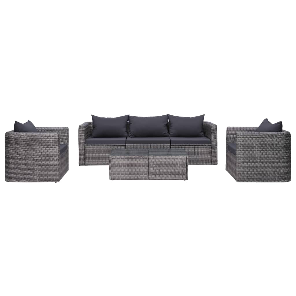 7-delige Loungeset met kussens poly rattan grijs