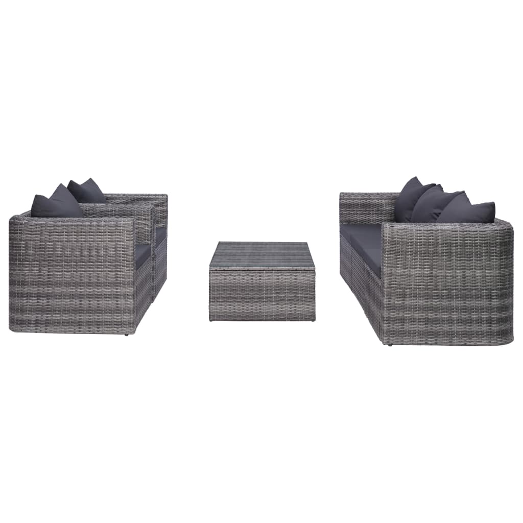 7-delige Loungeset met kussens poly rattan grijs