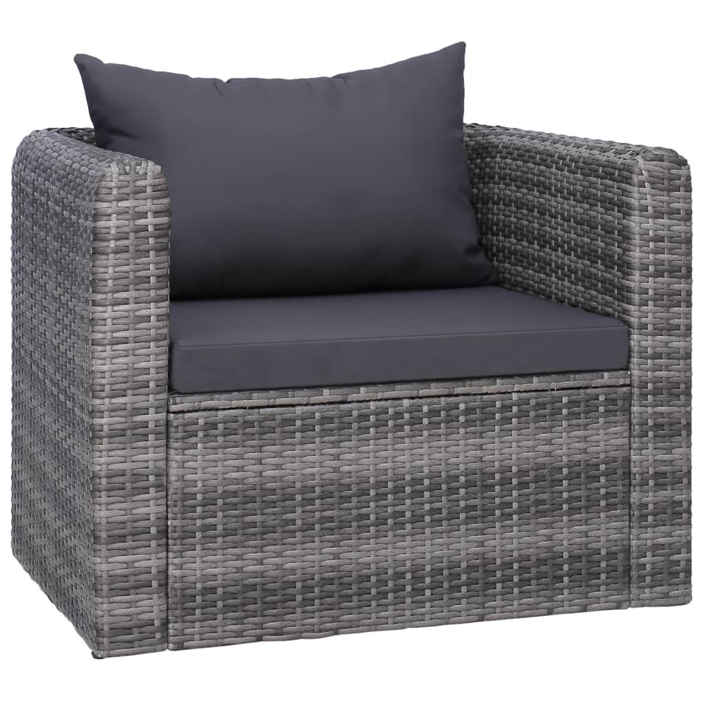 7-delige Loungeset met kussens poly rattan grijs