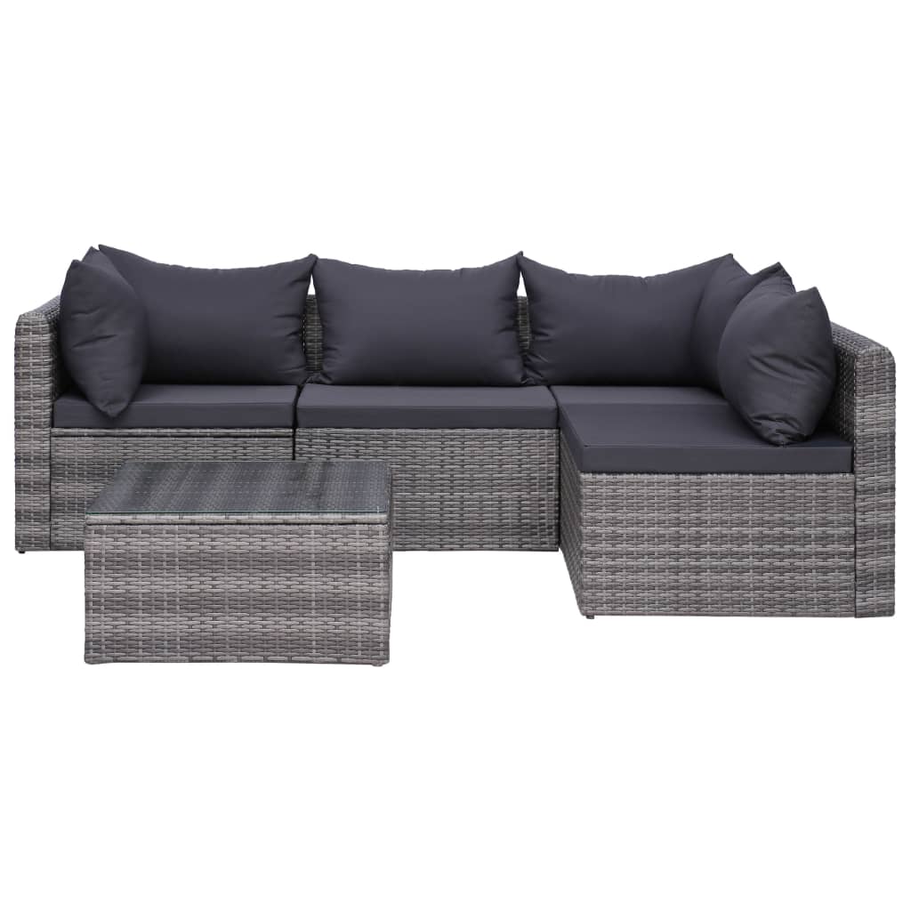 7-delige Loungeset met kussens poly rattan grijs