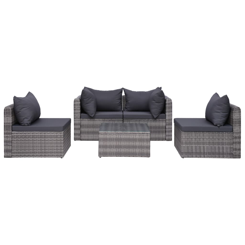 7-delige Loungeset met kussens poly rattan grijs