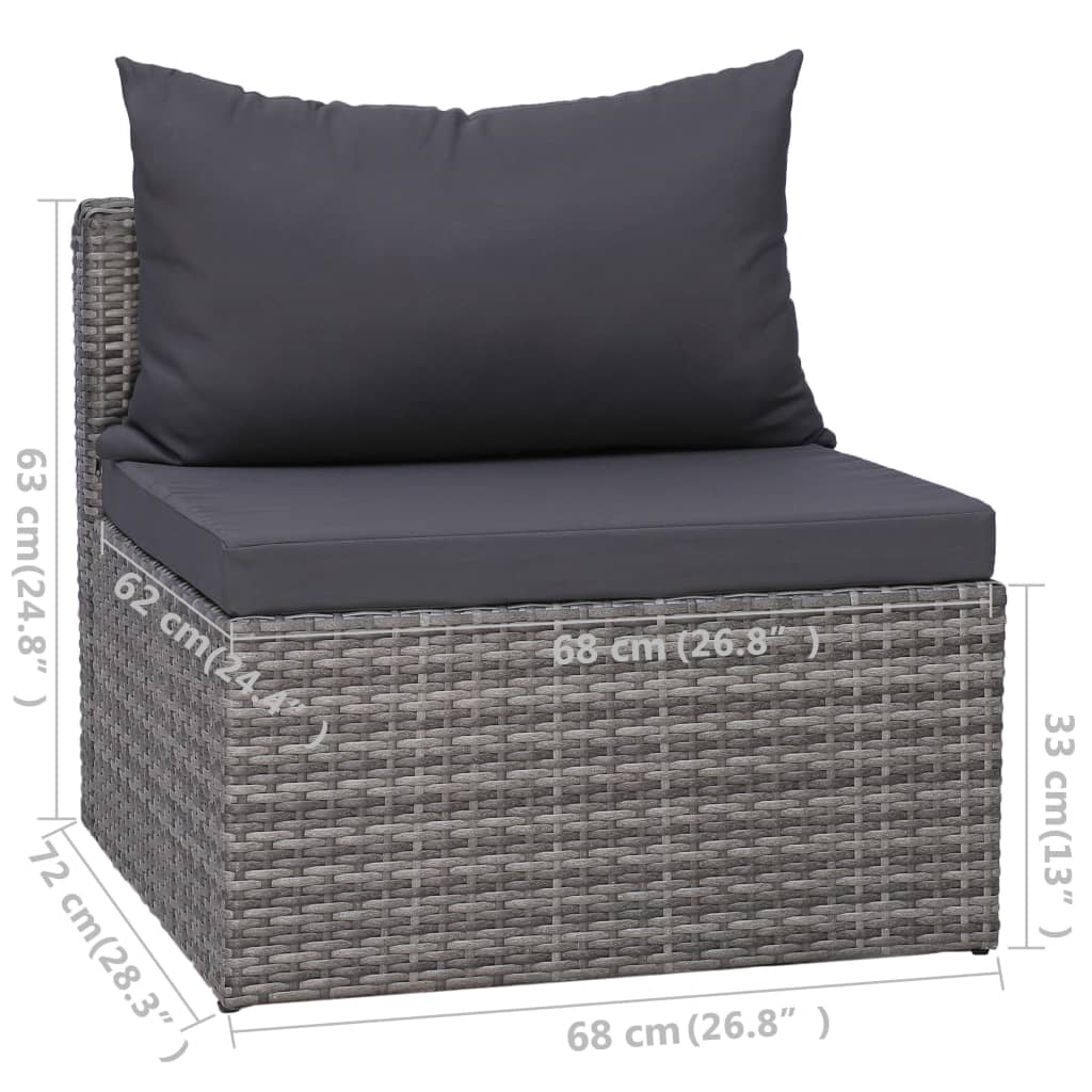 7-delige Loungeset met kussens poly rattan grijs