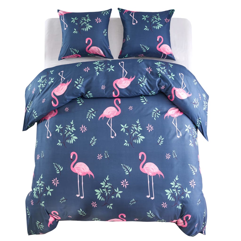 Dekbedovertrekset flamingo 200x200/80x80 cm marineblauw/roze