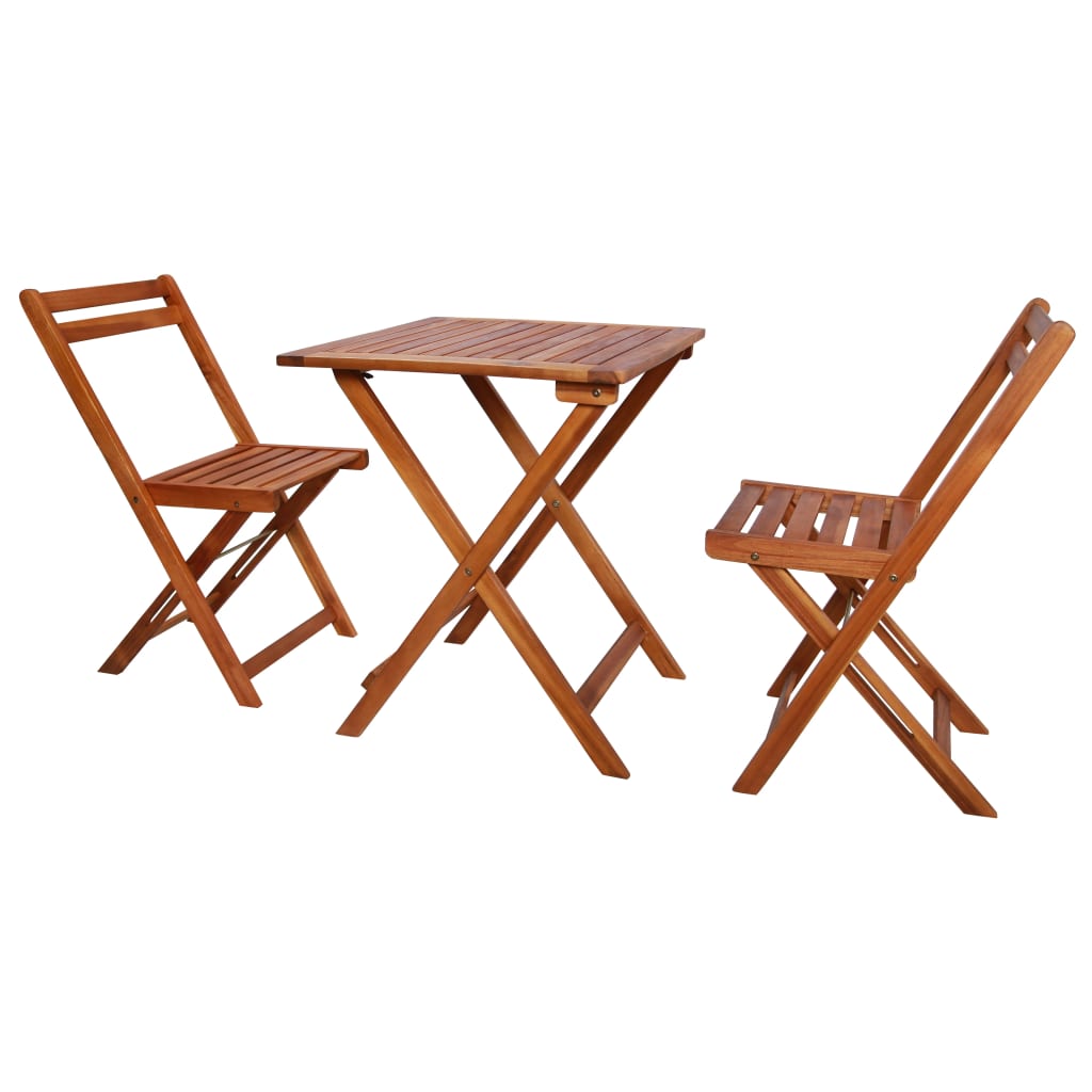 Ensemble bistro pliant 3 pièces avec coussins en bois d'acacia massif