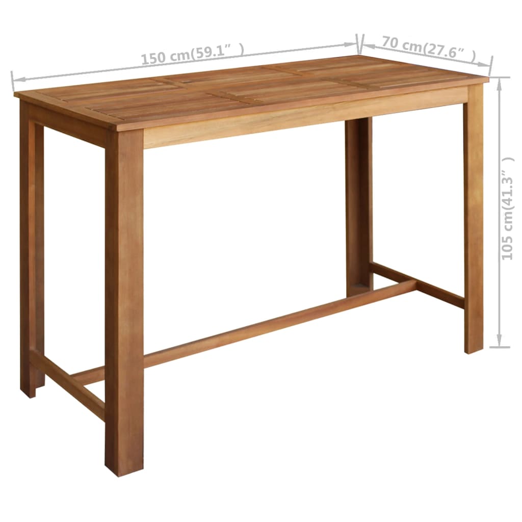 Table de bar 150x70x105 cm en bois d'acacia massif