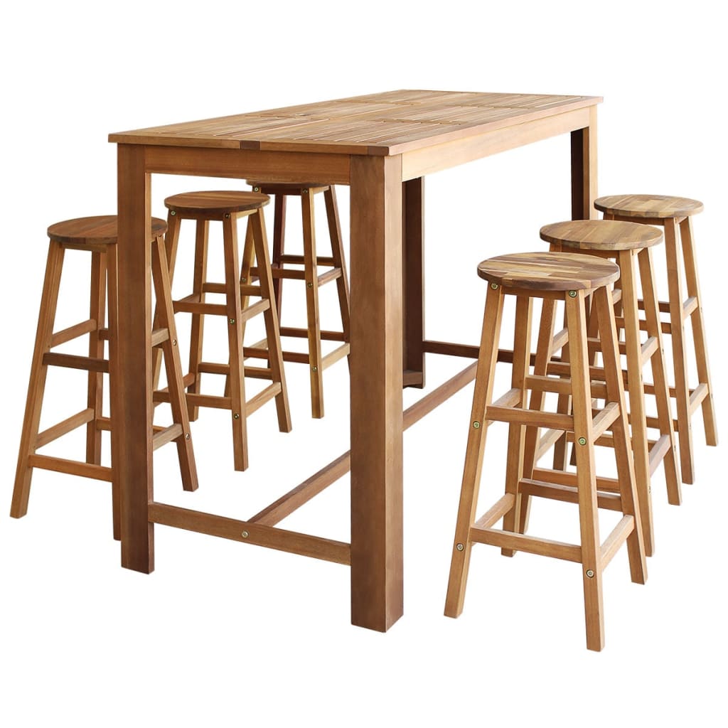 Ensemble table de bar et tabourets 7 pièces en bois d'acacia massif