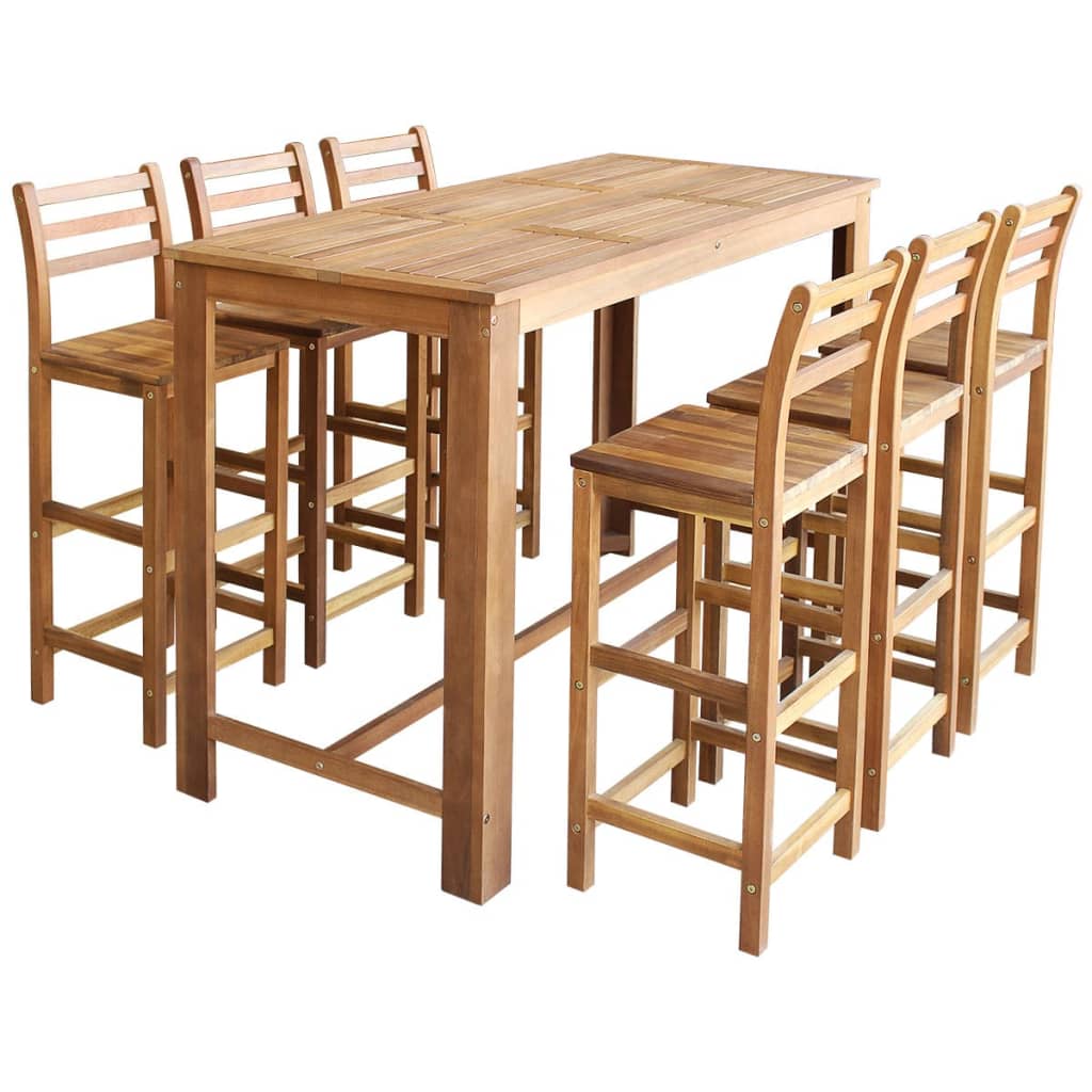 Ensemble table de bar et chaises 7 pièces en bois d'acacia massif