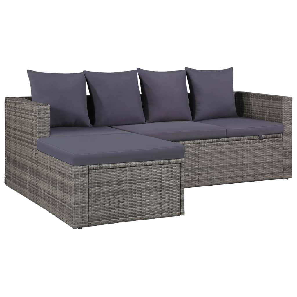 4-delige Loungeset met kussens poly rattan