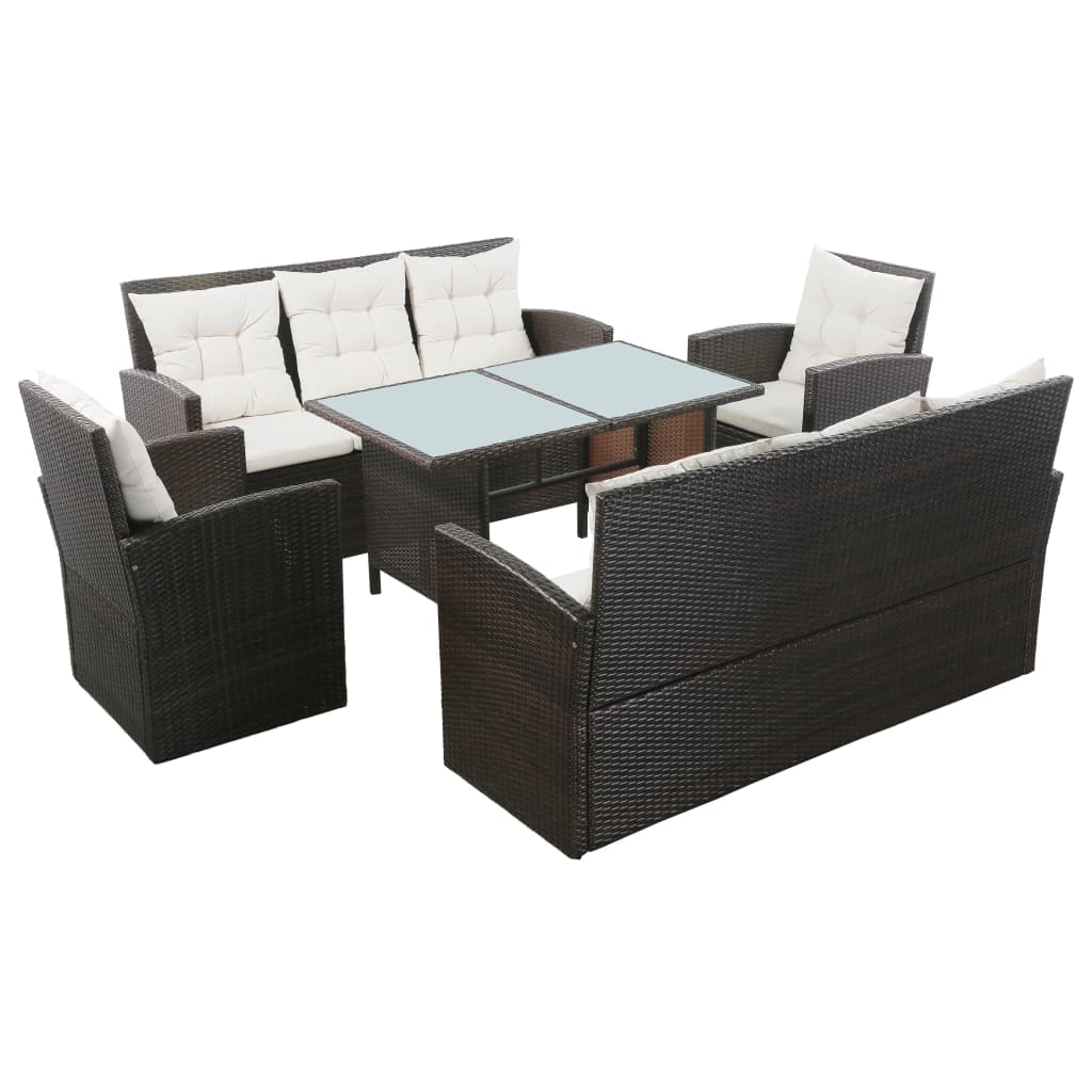 5-delige Loungeset met kussens poly rattan