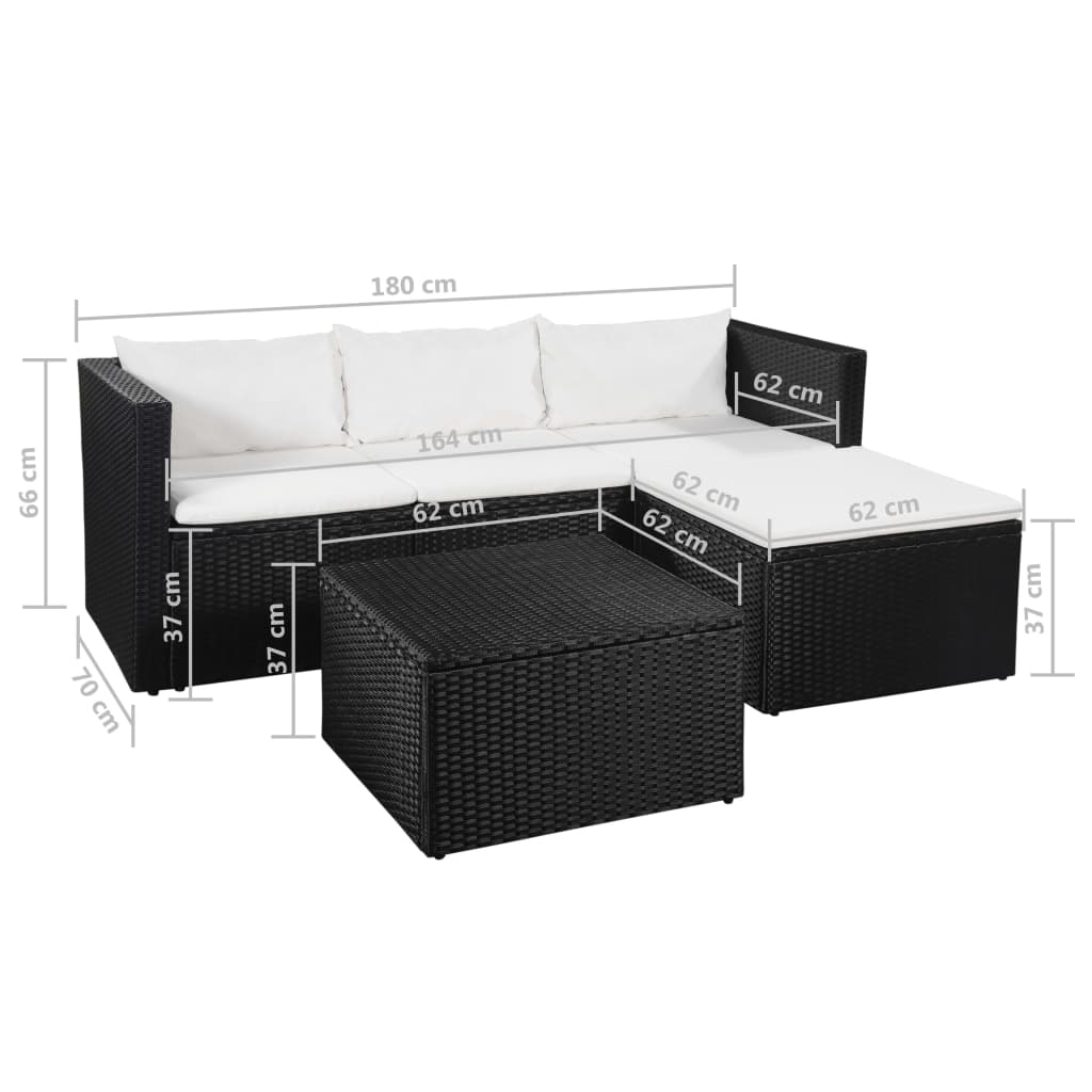 3-delige Loungeset poly rattan zwart en grijs