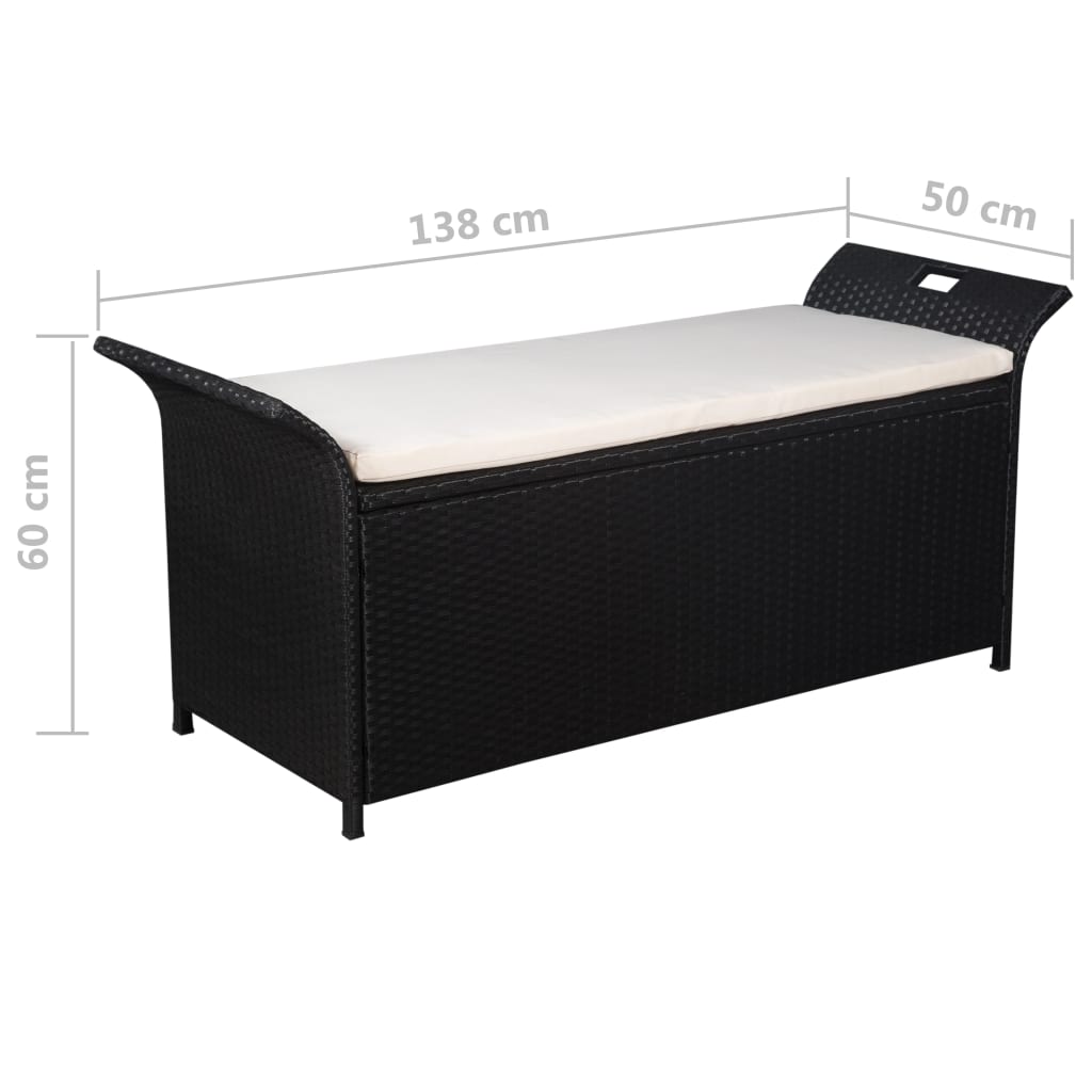 Opbergbankje met kussen 138 cm poly rattan