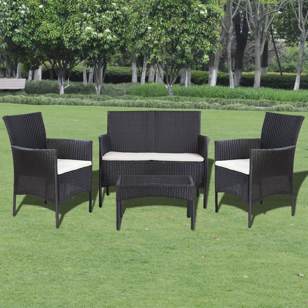 4-delige Loungeset met kussens poly rattan